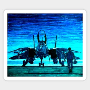 moonlight mission-an f14 tomcat fighter pilot walks to his plane Sticker